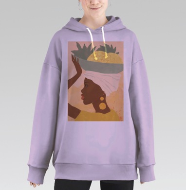 Женщина с ананасами на голове в профиль светлых тонов, Hoodie Long Oversize Fiolet