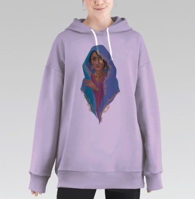 Женщина в синем платке с золотом музыка и дорога, Hoodie Long Oversize Fiolet