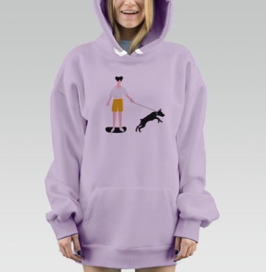 Женщины с собаками на прогулке синий фон повторяющиеся фигуры, Hoodie Mjhigh Dig Mel, Fiolet, утепленная