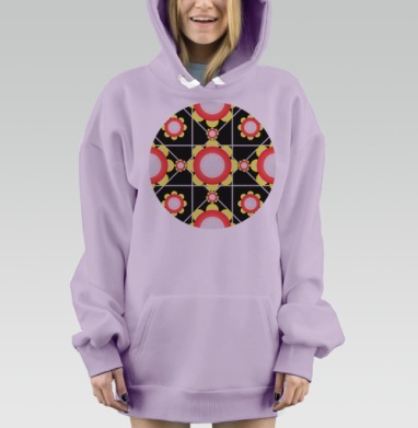 Геометрические красно желтые цветы в черном фоне, Hoodie Mjhigh Dig Mel, Fiolet, утепленная