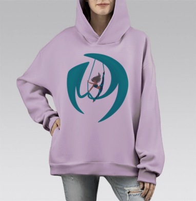 Гибкость девушки на воздушных полотнах свободы движения, Hoodie Mono Fiolet, оверсайз, утепленная