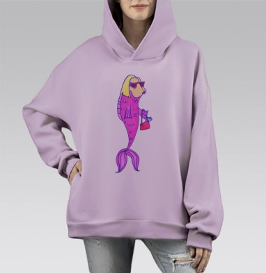 Гламурная рыбка, Hoodie Mono Fiolet, оверсайз, утепленная