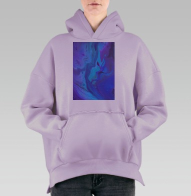 Глубокие Синие Абстрактные Потоки Текучих Линий, Hoodie Oversize Fiolet, утепленная