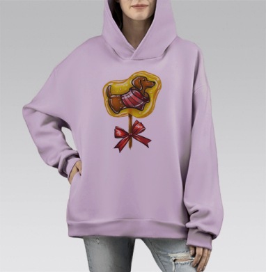 Год собаки леденец такса, Hoodie Mono Fiolet, оверсайз, утепленная
