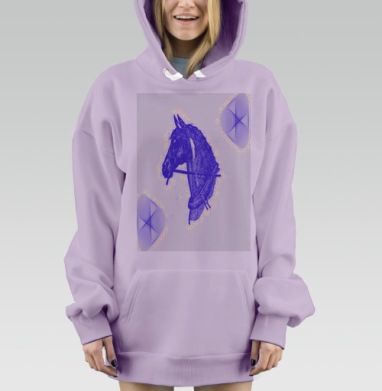 Голова лошади в синей графике Контроль над лошадью, Hoodie Mjhigh Dig Mel, Fiolet, утепленная
