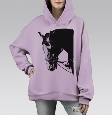 Голова породистого коня, Hoodie Mono Fiolet, оверсайз, утепленная