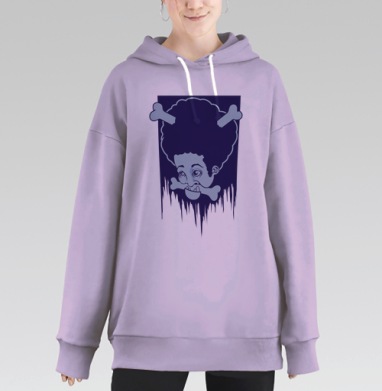 Голова с костями и мрачной иронией среди темного синего, Hoodie Long Oversize Fiolet