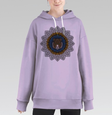 Голова тигра в мандале синий золотой тигра, Hoodie Long Oversize Fiolet