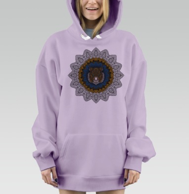 Голова тигра в мандале синий золотой тигра, Hoodie Mjhigh Dig Mel, Fiolet, утепленная