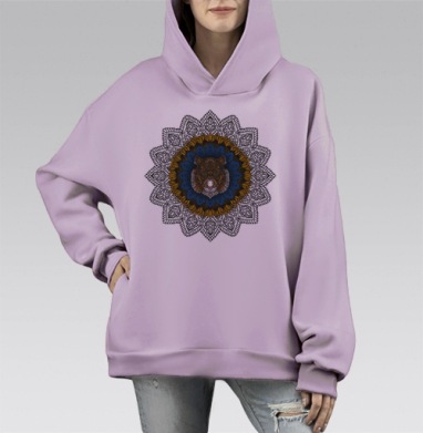Голова тигра в мандале синий золотой тигра, Hoodie Mono Fiolet, оверсайз, утепленная