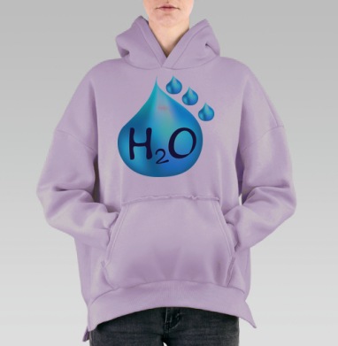 Голубая капля воды с формулой воды на фоне воды, Hoodie Oversize Fiolet, утепленная