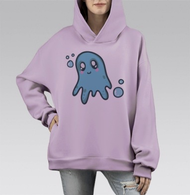 Голубая Медуза, Hoodie Mono Fiolet, оверсайз, утепленная
