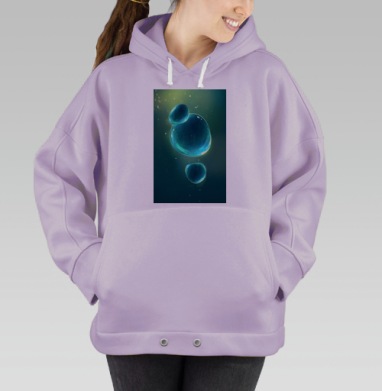 Голубые капли жидкости с эффектом свечения на темном фоне, Hoodie Oversize Fiolet