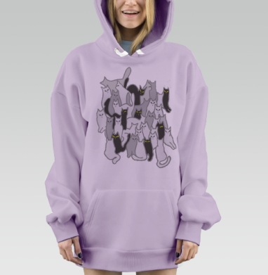 Городские кошки черного серого белого с глазами, Hoodie Mjhigh Dig Mel, Fiolet, утепленная