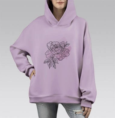 Графический цветок, Hoodie Mono Fiolet, оверсайз, утепленная