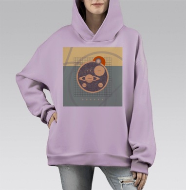 Гравюра солнечная система, Hoodie Mono Fiolet, оверсайз, утепленная