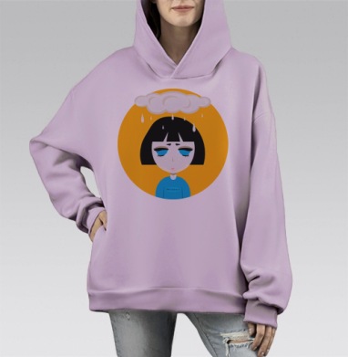 Грустная девочка с дождливым облачком и иронией Winner, Hoodie Mono Fiolet, оверсайз, утепленная