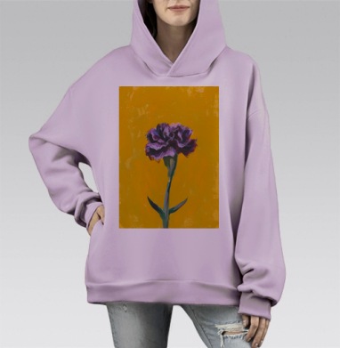 Гвоздика на желтом, Hoodie Mono Fiolet, оверсайз, утепленная