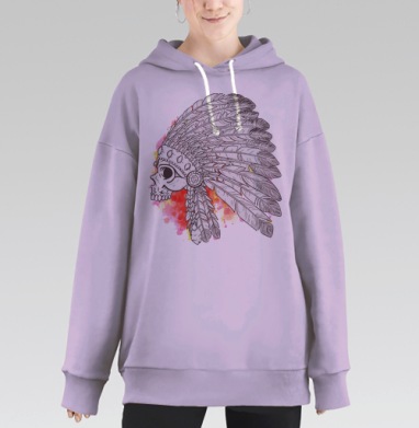 Индейский череп с перьями, Hoodie Long Oversize Fiolet