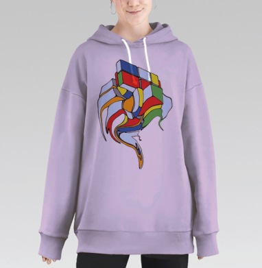 Искаженный Кубик Рубика с яркими цветами и формами, Hoodie Long Oversize Fiolet