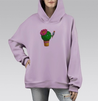 Кактус-модница, Hoodie Mono Fiolet, оверсайз, утепленная