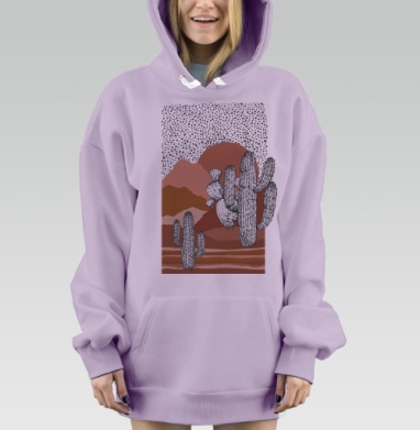 Кактусы на фоне гор и солнца в пустыне его путь, Hoodie Mjhigh Dig Mel, Fiolet, утепленная