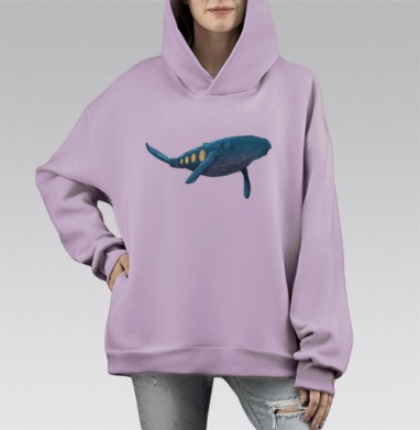 Кит Жюля Верна, Hoodie Mono Fiolet, оверсайз, утепленная