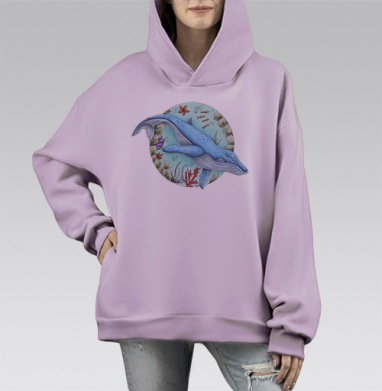 Кит под водой, Hoodie Mono Fiolet, оверсайз, утепленная