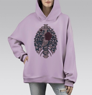 Кладбище сердец, Hoodie Mono Fiolet, оверсайз, утепленная