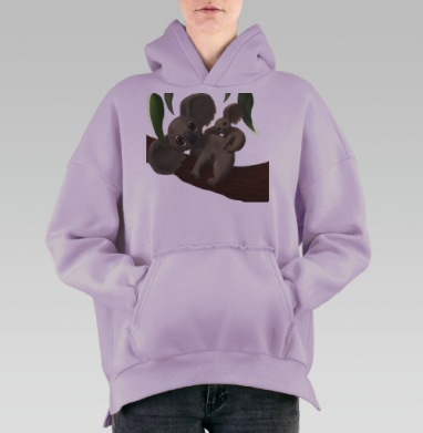 Коала с детенышем на дереве забота и природа, Hoodie Oversize Fiolet, утепленная