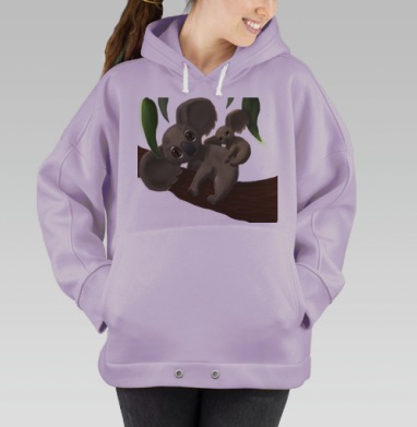 Коала с детенышем на дереве забота и природа, Hoodie Oversize Fiolet