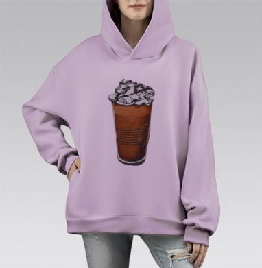 Кофеек, Hoodie Mono Fiolet, оверсайз, утепленная