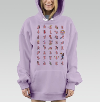 Комичные сценки забавного персонажа в розовых тонах с эмоциями, Hoodie Mjhigh Dig Mel, Fiolet, утепленная