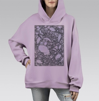 Коннект, Hoodie Mono Fiolet, оверсайз, утепленная