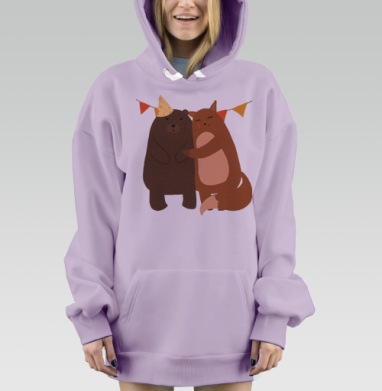 Коричневый медведь и рыжая лиса обнимаются, Hoodie Mjhigh Dig Mel, Fiolet, утепленная