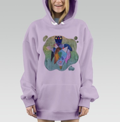Кошка-королева в стиле коллаж, Hoodie Mjhigh Dig Mel, Fiolet, утепленная