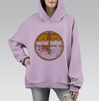 Кошка на окошке, Hoodie Mono Fiolet, оверсайз, утепленная