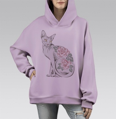 Кошка сфинкс, Hoodie Mono Fiolet, оверсайз, утепленная