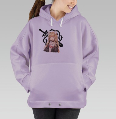 Кошкодевочка с вышивкой белого движения современном стиле микс, Hoodie Oversize Fiolet