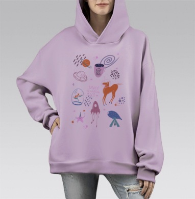 Космические цветы, Hoodie Mono Fiolet, оверсайз, утепленная