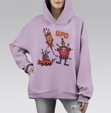 Космические дудлики, Hoodie Mono Fiolet, оверсайз, утепленная