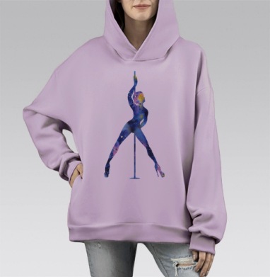 Космический Pole dance, Hoodie Mono Fiolet, оверсайз, утепленная