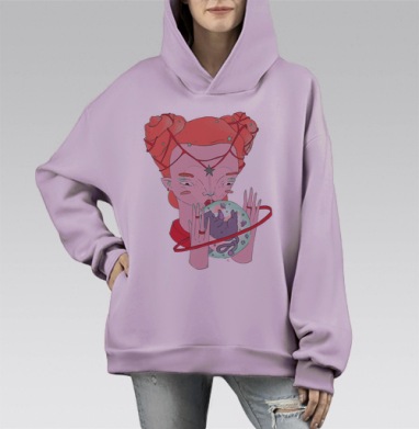 Космо Киса, Hoodie Mono Fiolet, оверсайз, утепленная