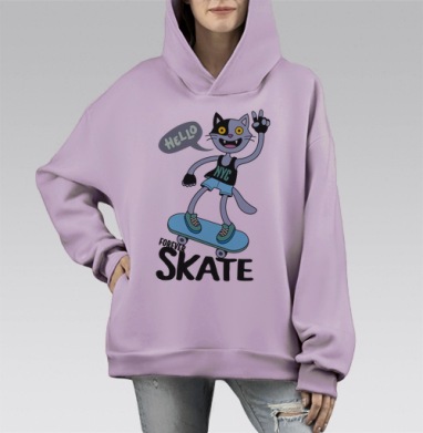 Кот на скейте, Hoodie Mono Fiolet, оверсайз, утепленная