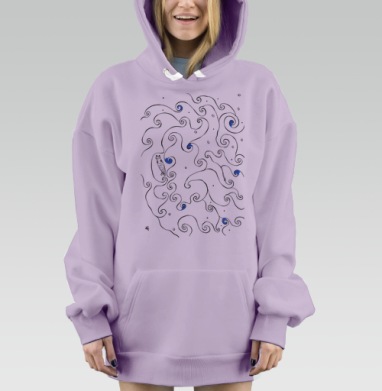Кот в плавных синих завитках кот в плавных синих завитках, Hoodie Mjhigh Dig Mel, Fiolet, утепленная