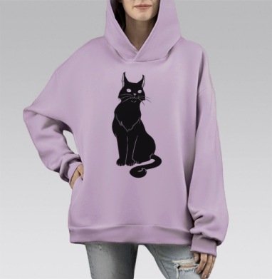 Котейку все достало чёрный, Hoodie Mono Fiolet, оверсайз, утепленная