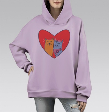 Коты в любви, Hoodie Mono Fiolet, оверсайз, утепленная