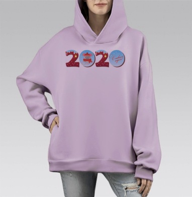 Красная зимняя мышка встречает Новый год 2020, Hoodie Mono Fiolet, оверсайз, утепленная