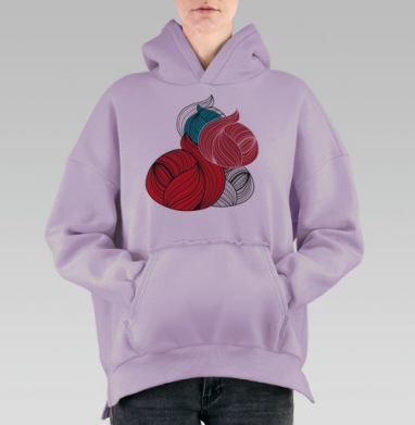 Красно белый бирюзовый абстрактный узор цветов жизни, Hoodie Oversize Fiolet, утепленная