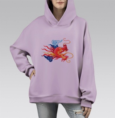 Красные драконы, Hoodie Mono Fiolet, оверсайз, утепленная